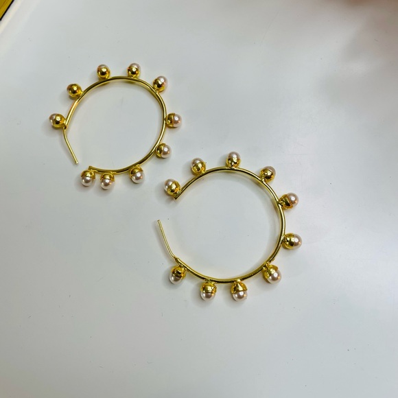 Glimmering Gold Harmony White Pearl Earrings for Timeless Beauty Form NYC - Picture 4 of 6